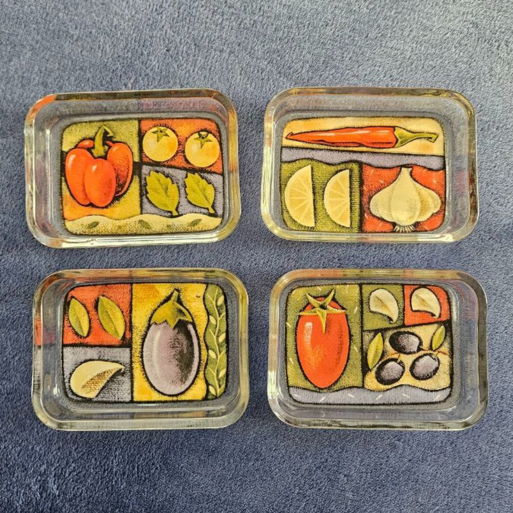 Set of 4 Rectangular Glass Trays Tuscan‎ Decor Oil Dipping Garnishes 3.5” X 2.5”